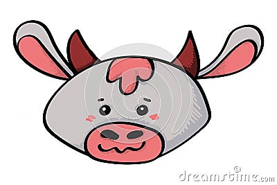 Cute Doodle bull in soft gray and pink colors. Symbol of the new year 2021 Vector Illustration