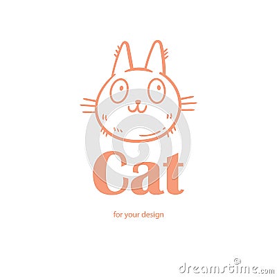 Cute doodle cat emblem. Funny vector character. Line art animal print. Vector Illustration
