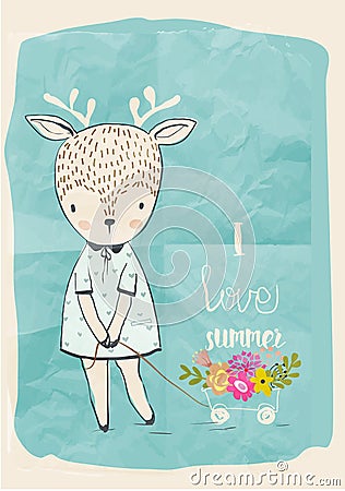 Cute doodle deer Vector Illustration