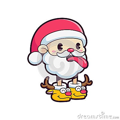 Cute doodle head santa with funny pose Vector Illustration