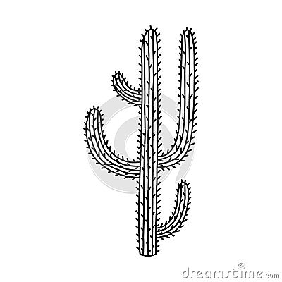 Cute doodle of saguaro cactus from Mexico or Wild West desert with hand drawn outline. Vector simple cacti flower with Vector Illustration