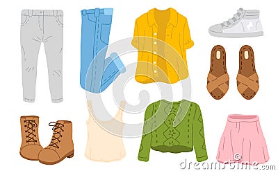 Cute doodle spring clothes Vector Illustration