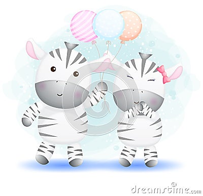 Cute doodle zebra couple cartoon character Premium Vector Vector Illustration