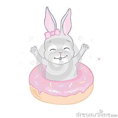 Cute doughnut bunny Vector Illustration