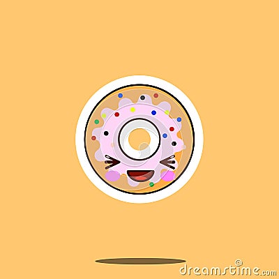 Cute doughnut cartoon character happy smile kawaii face food. Vector Illustration