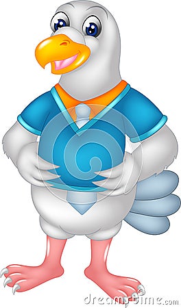 Cute dove cartoon standing with smiling Cartoon Illustration