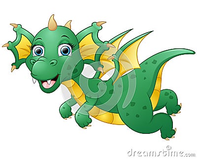 Cute dragon cartoon flying Vector Illustration