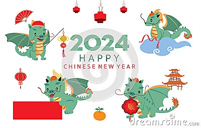cute 2024 dragon character for Chinese new year.vector illustration for graphic design Vector Illustration