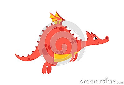 Cute Dragon, Funny Fairytale Animal, Amphibian with Big Belly and Small Wings. Medieval Flying Fantasy Reptile Creature Vector Illustration