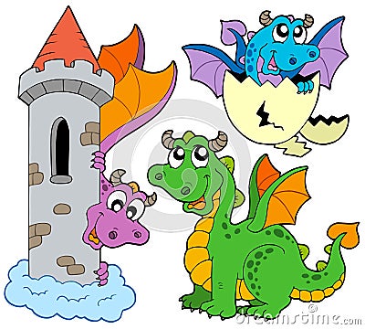 Cute dragons collection Vector Illustration