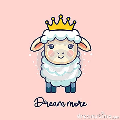 Cute Dream More card with sheep in crown. Vector Illustration EPS10 Vector Illustration