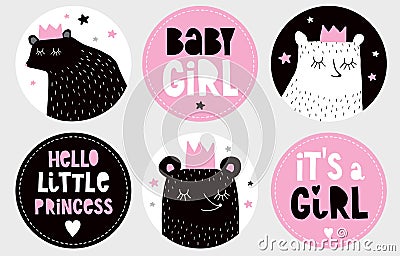 It`s a Girl. Baby Shower Hand Drawn Decoration. Vector Illustration