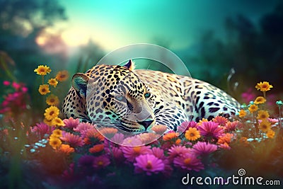 Cute dreamy colors cheetah. Generate ai Stock Photo