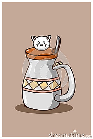 Cute drink bottle with cute cat cartoon illustration Vector Illustration