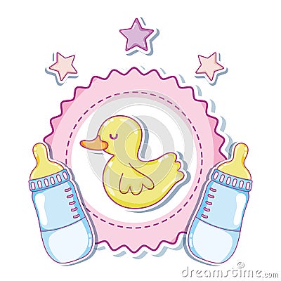 Cute duck cartoons with baby bottles Vector Illustration