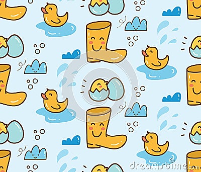 Cute duck toys with boots seamless background Stock Photo