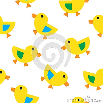 Cute ducks seamless flat background design Vector Illustration