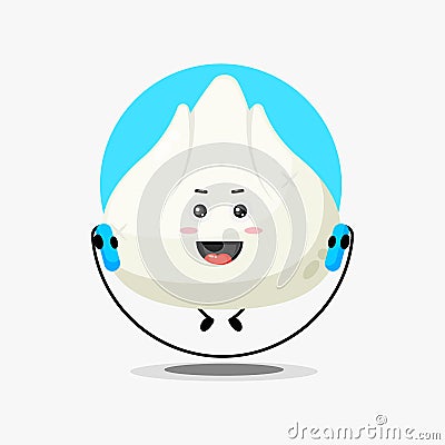 Cute dumpling character make gym by jumping rope Vector Illustration