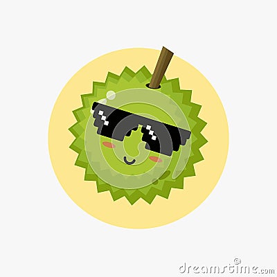 Cute durian wearing pixel glasses Vector Illustration