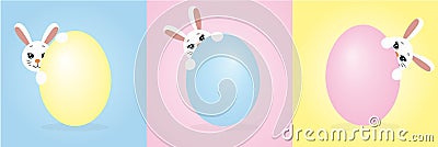 Cute Easter bunnies peeping out Vector Illustration