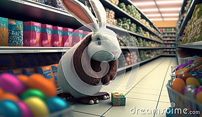 Cute easter bunny's shopping in a big shop Cartoon Illustration