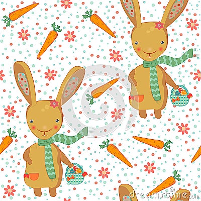 Cute easter bunny seamless pattern tile Vector Illustration