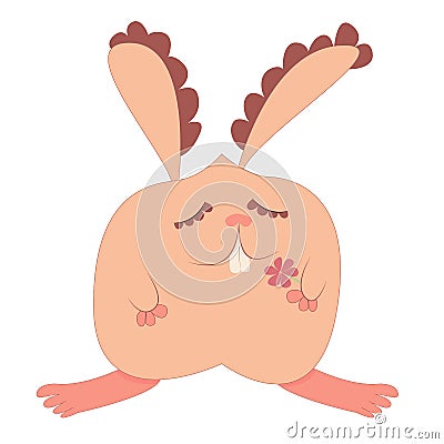 cute easter bunny sniffing flower Vector Illustration