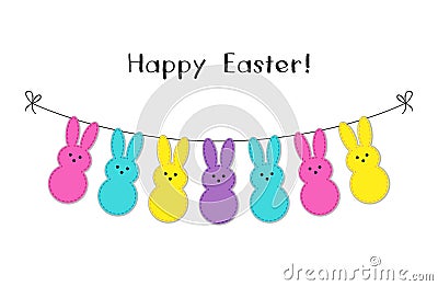 Cute Easter bunting with lovely bunnies for your decoration Vector Illustration
