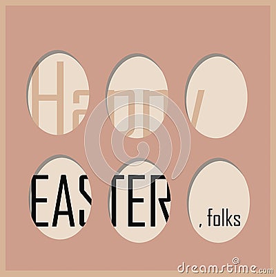 Cute easter postcard with holes in the shape of eggs happy easter folks written pink Vector Illustration