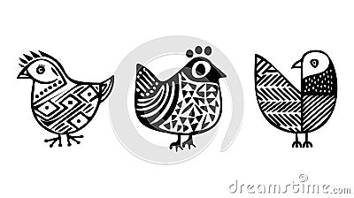 Cute easter chicken set of illustrations. Farm animal cartoon. Vector Illustration