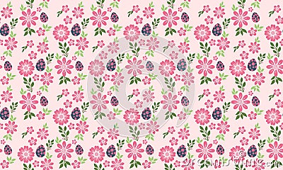 Cute of Easter egg pattern background, with seamless leaf and flower design Vector Illustration