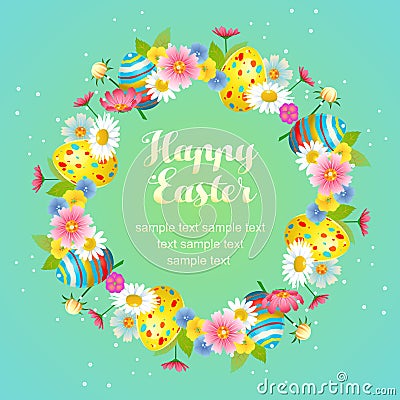 Cute easter floral with egg wreath Vector Illustration