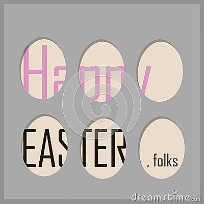 Cute easter postcard with holes in the shape of eggs happy easter folks written gray Vector Illustration