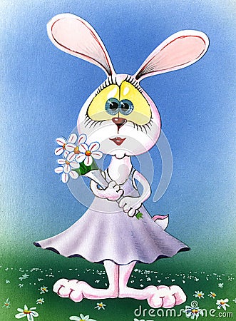 Cute easter rabbit girl. watercolor Cartoon Illustration