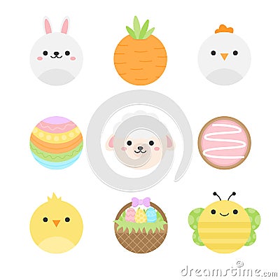Cute easter round vector illustration icon set Vector Illustration