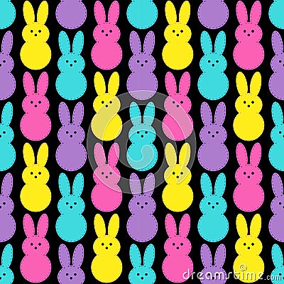 Cute Easter seamless pattern design with funny cartoon characters of bunnies in 80s and 90s style neon colors Vector Illustration