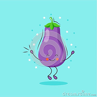 Cute eggplant cartoon character .vector Vector Illustration