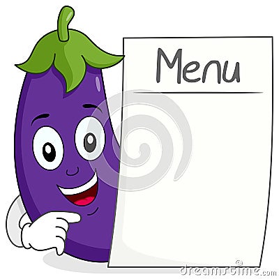 Cute Eggplant Character with Blank Menu Vector Illustration