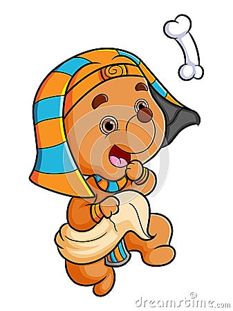 The cute egyptian dog is looking at the bone Vector Illustration