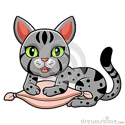 Cute egyptian mau cat cartoon on the pillow Vector Illustration