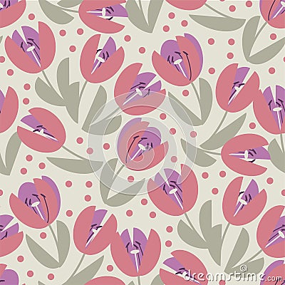 Cute elegant pastel rosy tulip seamless pattern Vector Illustration