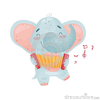 Cute elephant with a accordion. Vector illustration on white background. Vector Illustration