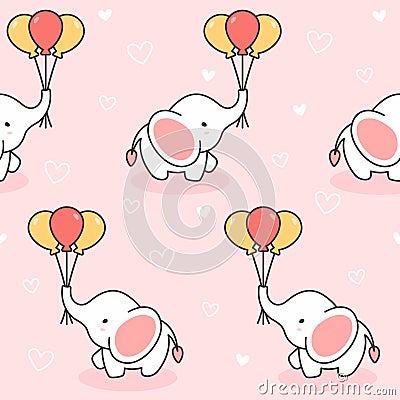 Cute elephant and balloons Seamless Pattern Background Stock Photo