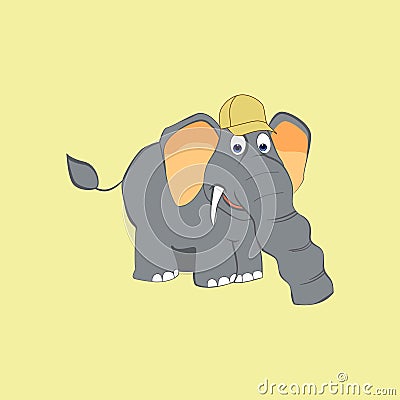 Cute elephant in a cap in a cartoon style Vector Illustration