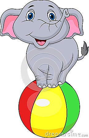 Cute elephant cartoon standing on a colorful ball Vector Illustration