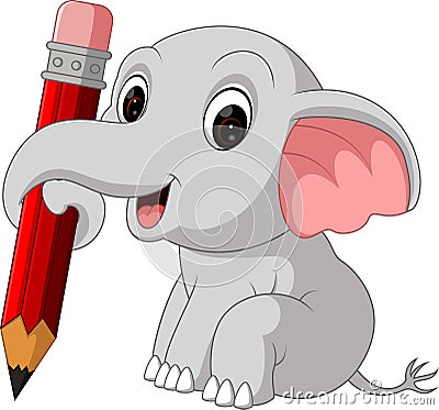 Cute elephant holding pencil Vector Illustration