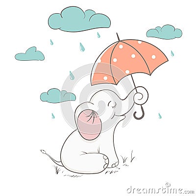 Cute elephant holds an umbrella Vector Illustration