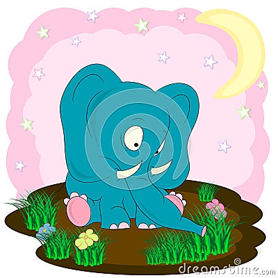 Cute elephant on the meadow cartoon vector Vector Illustration