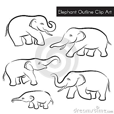 Cute Elephant Outline Clip Art vector set design Vector Illustration