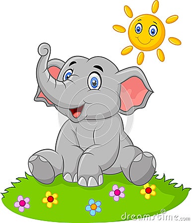 Cute elephant sitting in the jungle on summer time Vector Illustration